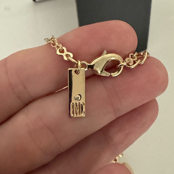 INC  Gold Tone and Crystals with Ivory Colored Faux Stones 16" with 3" Extender - Picture 4 of 4